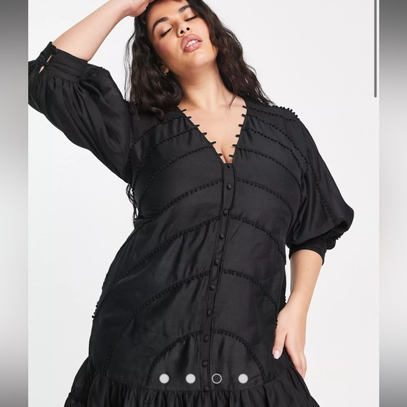 ASOS DESIGN Curve structured mini dress with lace trim detail + puff sleeve US16 - Picture 3 of 4
